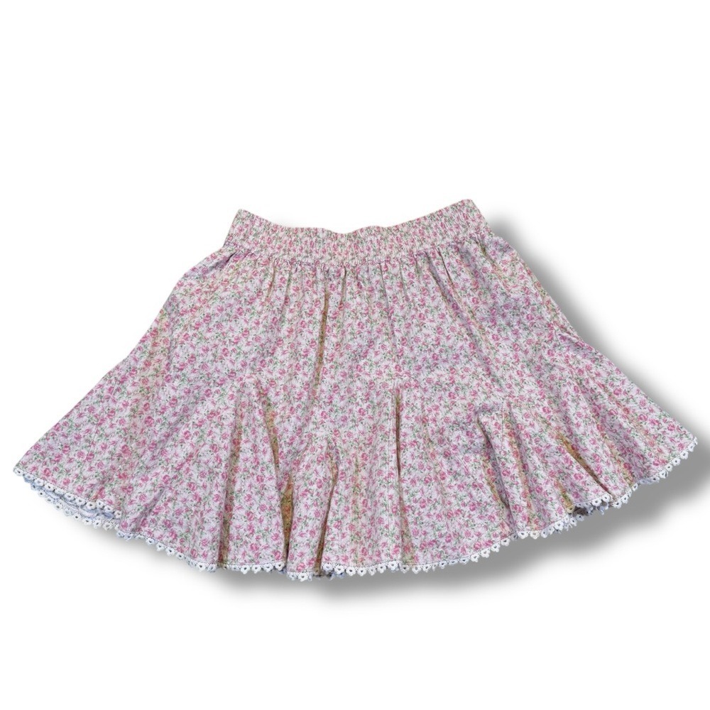 Show Me Your Mumu Charm Mini Skirt Pink Cotton Floral Lace Trim Womens M - Picture 2 of 15